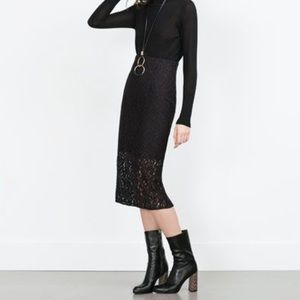 Zara woman midi black lace pencil skirt